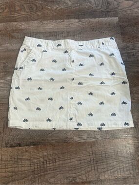 British Khaki White Blue Bicycle Print Cotton Skirt Size 10